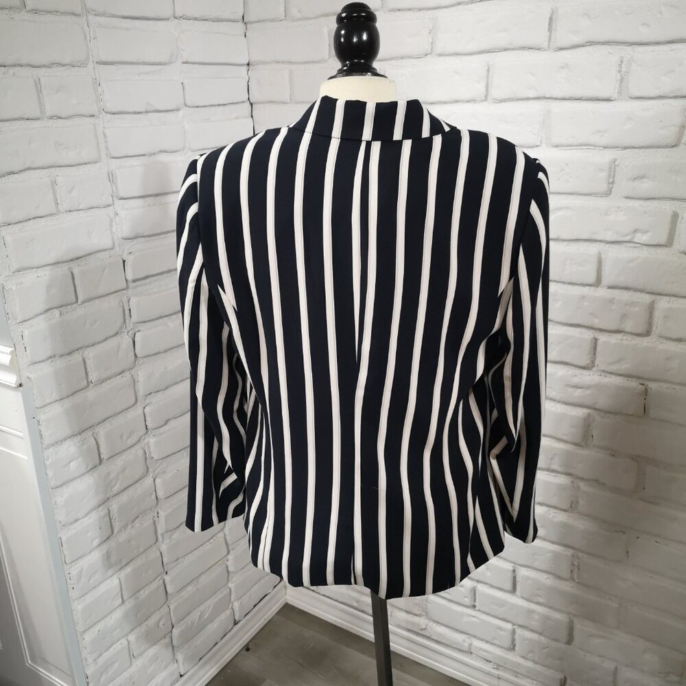 Cleo Petites Ladies Size Large Navy & White Stripes Lined 1 Button Blazer - Picture 2 of 13